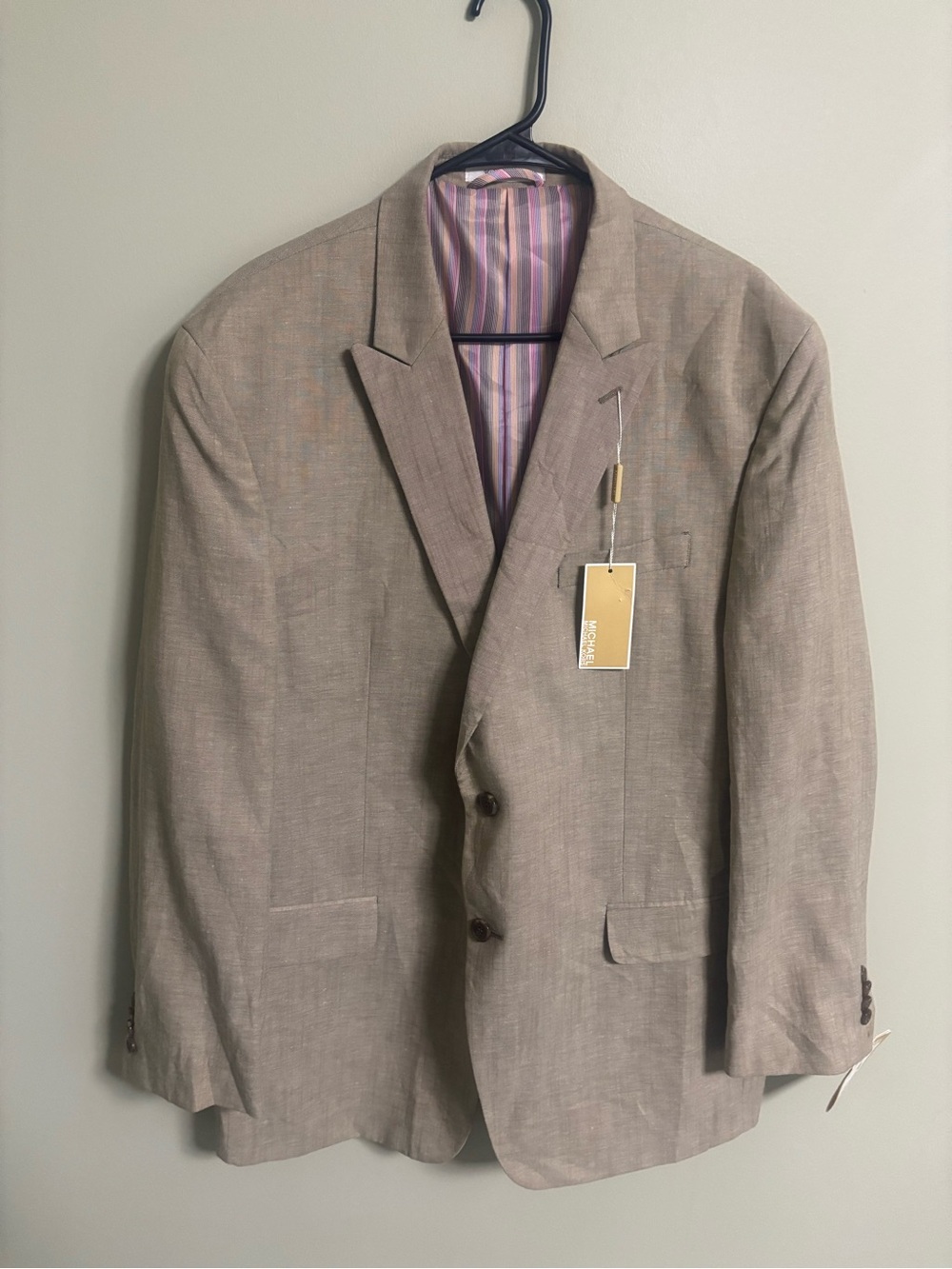 Michael Kors Mens Beige Sport Coat Suit Jacket Blazer Size 44 Linen Blend New